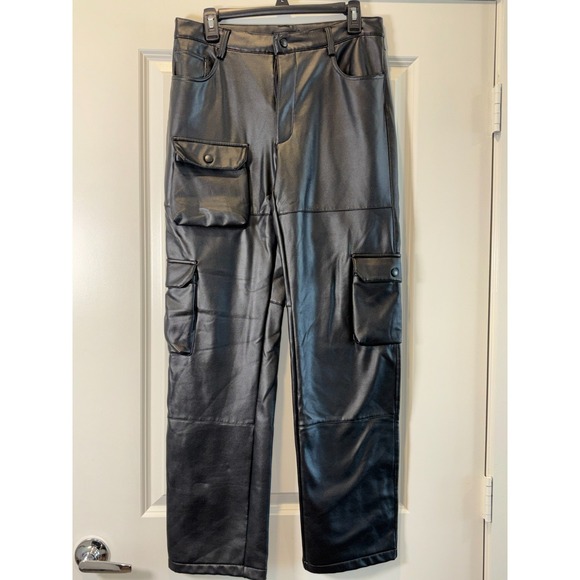 American Stitch Other - American Stitch Faux Leather Cargo Pants Mens 29 Black Straight Leg Logo Outdoor